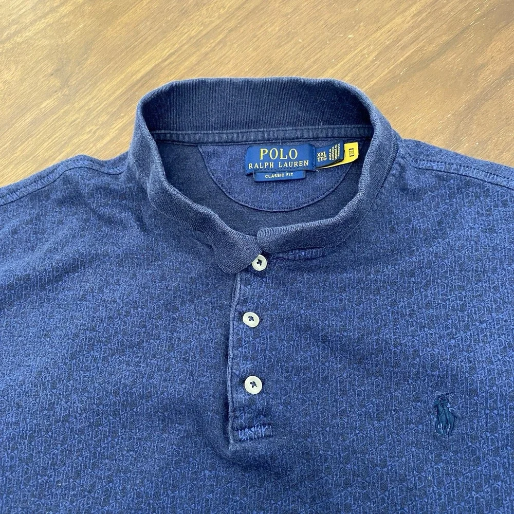 Polo Ralph Lauren Polo Shirt Mens XXL Blue Pattern Custom Slim Fit Short Sleeve